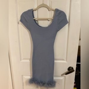 Light blue dress feather trim